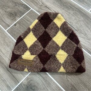 NORDIC GEAR Outdoor Beanie Hat Checkers Cream And Brown Made In Usa Vintage